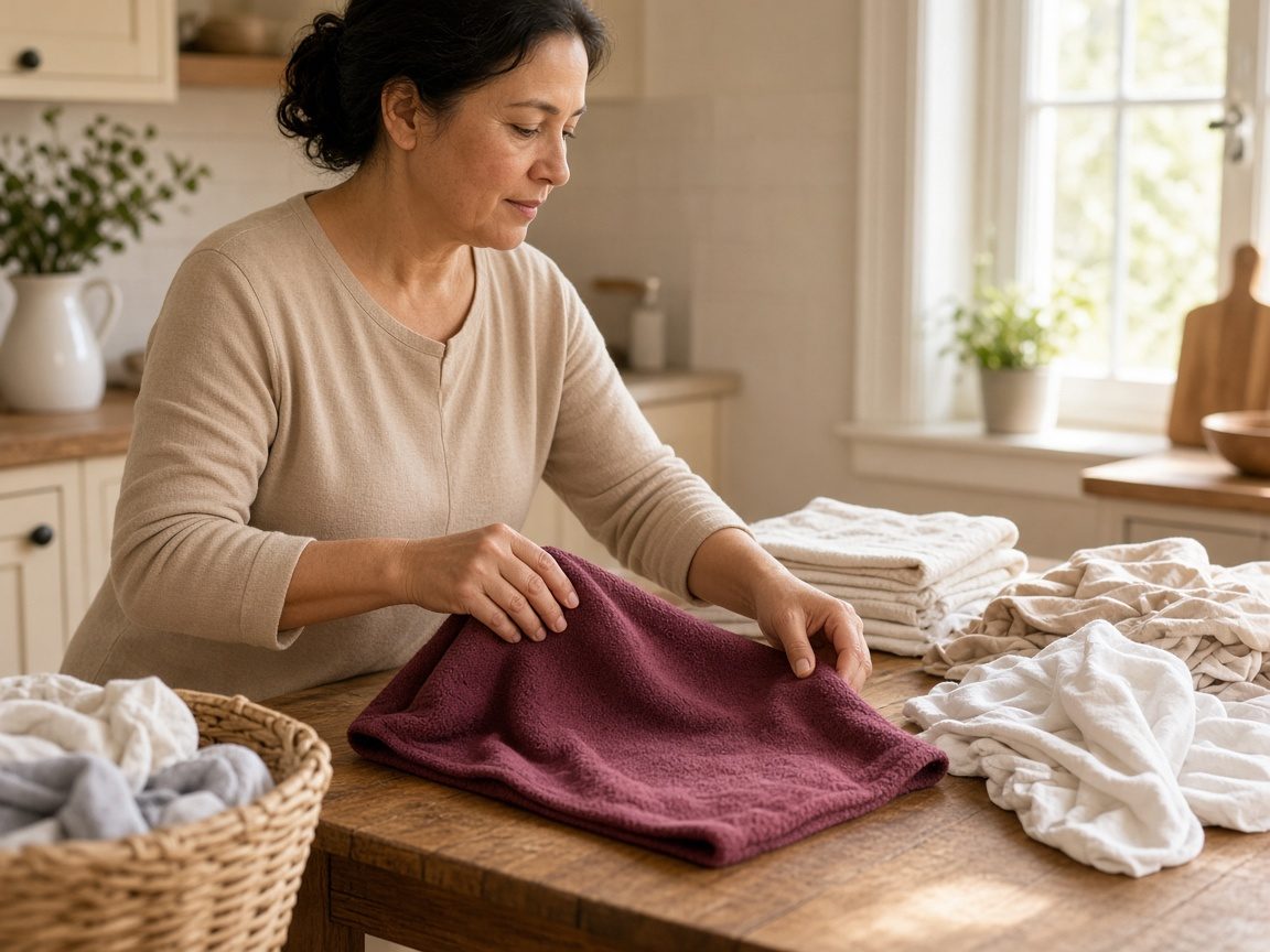 Domestic worker folding laundry