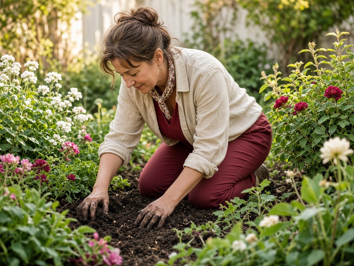 Gardener tending a home garden